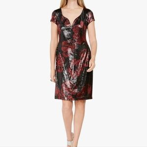 Connected Apparel Womens Floral Sequined Cocktail Dress